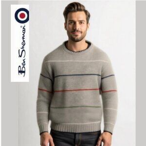 BEN Sherman Lambswool Grey Sweater Striped Size XXL​​​